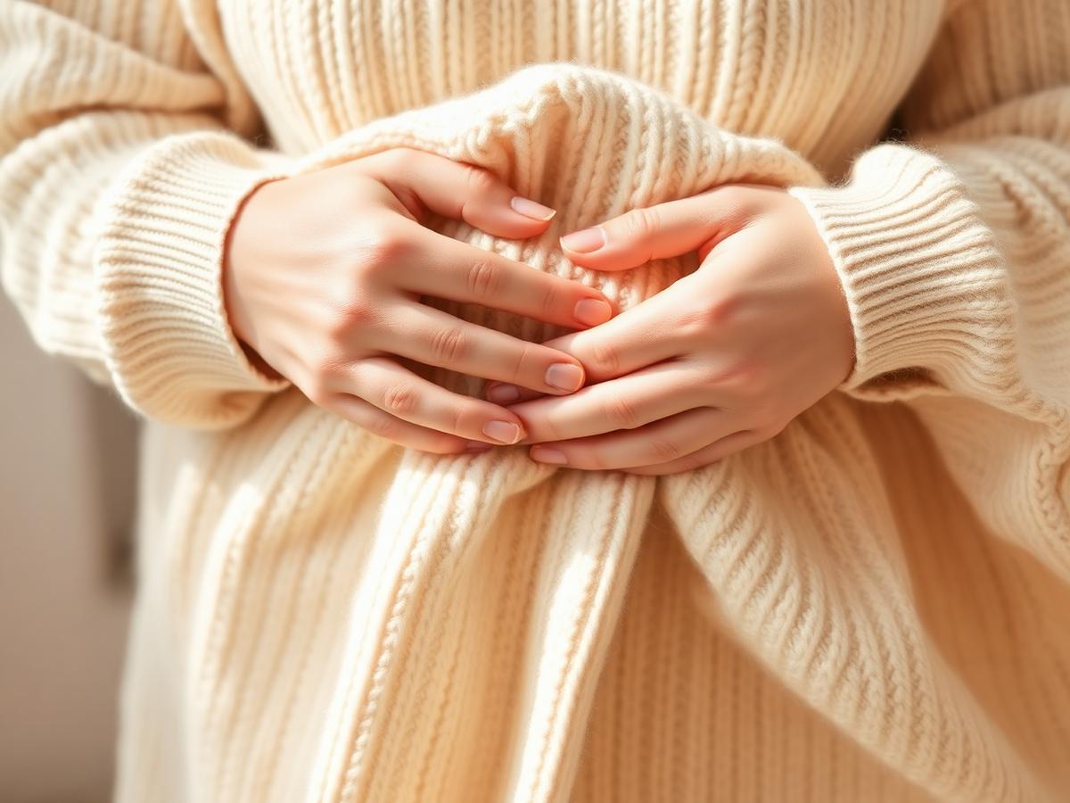 Hands folding a cream knitted baby blanket